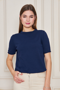 Blusa de punto de manga corta con cuello redondo para mujer, Camiseta cómoda y elegante, transpirable, servicio OEM de alta calidad - Product Image 2