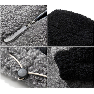 แจ็กเก็ตขนแกะเชอร์ปาสำหรับผู้ชายเสื้อโค้ทคอตั้งมีซิปแขนยาวทรงหลวมสีพื้นไซส์ใหญ่ตามสั่ง - Product Image 5