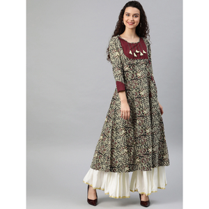 Algodón Kalamkari estampado Anarkali Kurta vestidos de noche elegantes - Product Image 2