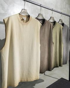 2025 hommes personnalisé grande taille vêtements sur la taille profonde goutte emmanchure gilet 100% coton col rond courbe ourlet débardeur - Product Image 3