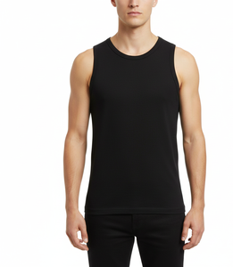 Gilet en coton noir Signature Comfort pour homme, sans manches, avec tissu doux et respirant, coupe extensible pour un usage quotidien - Product Image 1