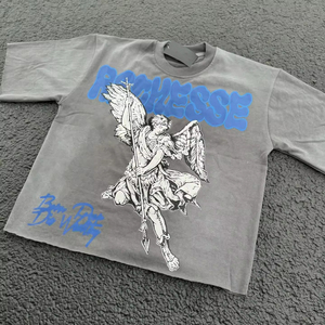 T-shirt vintage en coton délavé à l'acide, surdimensionné, à épaules tombantes, imprimé streetwear, personnalisé pour homme - Product Image 3