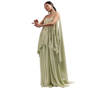 <b>Pastel</b> Green Chinon Embroidered Kurta Palazzo Suit <b>Wholesale</b> Women Ethnic Apparel OEM <b>Clothing</b> Factory Bulk Supplier Custom - Product Image 1