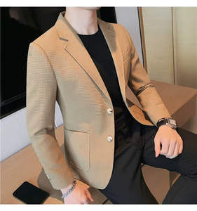 Chaqueta de traje informal ajustada para hombre 2025, chaqueta con cuello mandarín estampado, abrigo deportivo de un solo pecho, abrigo de vestir de negocios - Product Image 5