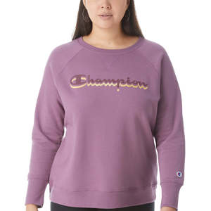 Sudadera con capucha Champion Powerblend Logo Boyfriend para mujer, morada, talla 3X, anti-bolitas, para otoño - Product Image 1