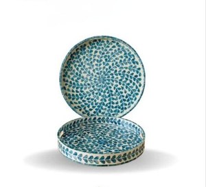 Plateau de qualité supérieure en nacre et résine avec motif floral antique pour le petit-déjeuner, le thé, le café, le rangement et les cadeaux - Product Image 4