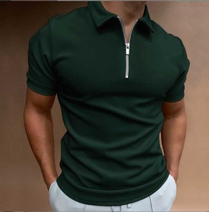 Camiseta informal de satén a la moda para hombre 100% algodón con cuello en V manga corta cremallera Color sólido - Product Image 3