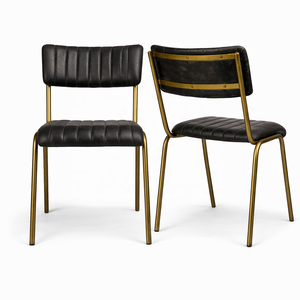 Chaise de salle à manger en cuir véritable avec structure en métal |   Sièges pour restaurant industriel et bistro |   Meubles contractuels avec revêtement côtelé - Product Image 1