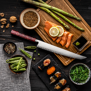 Vente en gros sur mesure OEM ODM Couteau de chef de cuisine japonais fait main en acier à haute teneur en carbone avec manche en résine rouge et cuivre - Product Image 6