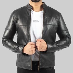 Blouson de motard en cuir noir Gary pour homme - Product Image 2