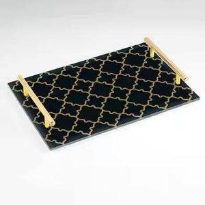 Nouveau Style le plus populaire autocollant émail fini plateau de service de noël avec poignée en or pour hôtel fête de mariage service plateau d'utilisation - Product Image 2