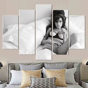 Obra de arte impresa en lienzo de Amy Winehouse - Decoración elegante para amantes de la música, mezcla de 5 piezas: envoltura tipo galería - Product Image 1