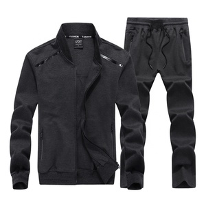Men's Black Sporty Tracksuit Set Full Zip <b>Jacket</b> With Side Pockets And Drawstring Pants Autumn Wear Regular Fit Solid Color - Product Image 6
