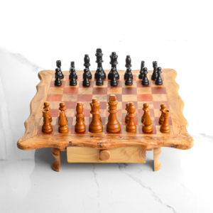 Tablero de Ajedrez de Madera con Bordes Ondulados, Patas y Cajones de Almacenamiento, Cuadrados Rojos, 22–41 cm, Venta al por Mayor - Product Image 3