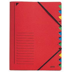 Leitz DIN <b>A4</b> 350g/m Recycled Pendarec Cardboard File <b>Folder</b> Red with Multicolored 12 Compartments New & Improved Design - Product Image 1