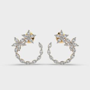 Pendientes de Aro con Diamantes Florales Personalizados OEM, Corte Marquesa, Oro Rosa/Blanco/Amarillo de 14K, Fabricante de Joyería de Diseño - Product Image 6