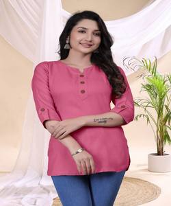 Blusa de Algodón Estilo Indio para Mujer, Color Rosa Bebé, con Botones Delanteros, para Uso Diario, Precio al por Mayor, Prenda Étnica - Product Image 3