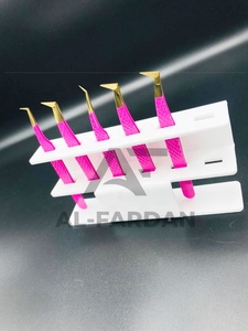 Japanese Stainless Steel Hot Pink Color Gold Tip Lash Tweezers with Acrylic <b>Stand</b> For Eyelash Tweezer Volume <b>Boot</b> - Product Image 2