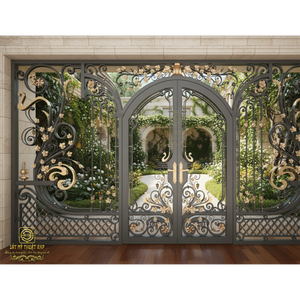 Portes extérieures en fer forgé de luxe KHP, double entrée, haute qualité, antivol, durables, modernes, pour maisons et appartements, fabriquées au Vietnam - Product Image 1