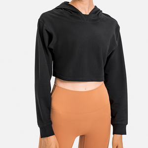 เสื้อครอปแบบมีฮู้ดสำหรับผู้หญิงเสื้อครอปหนาลายแบบกำหนดเองและโลโก้ - Product Image 5