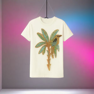 Camiseta artesanal de algodón blanco ligera y transpirable con cuentas, artesanía de lujo adornada con lentejuelas y bordado de cuentas - Product Image 1