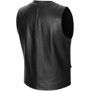 Custom Manufacturing Genuine Leather Vest for Men Classic V-Neck Motorcycle <b>Biker</b> <b>Waistcoat</b> Sleeveless Jacket - Product Image 2