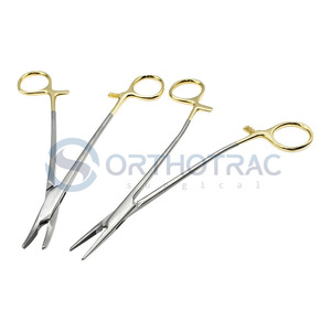 Portaagujas Manual de Alta Calidad de 180 mm, Mango de Acero Inoxidable Chapado en Oro, Instrumento Oftálmico Reutilizable - Product Image 1