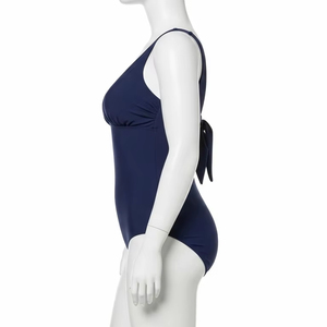 ชุดว่ายน้ำผ้าฝ้ายไนลอนสีทึบสำหรับผู้หญิงชุดว่ายน้ำแห้งเร็วชุดชายหาดชุดใส่ในสระว่ายน้ำฤดูร้อนใส่สบาย - Product Image 2