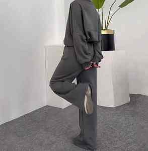 2025 otoño nuevo Color sólido suelto cremallera diseño mujer traje de dos piezas suéter de invierno cintura alta Casual pantalón de pierna ancha tamaño - Product Image 2