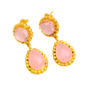 De cuarzo rosa de piedras preciosas de cuarzo rosa de Plata de Ley 925 de diseñador chapado en oro Stud pendientes - Product Image 6