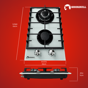 Table de cuisson à gaz double Shorbull avec plaque en verre et allumage piézoélectrique à bouton rotatif - Product Image 2