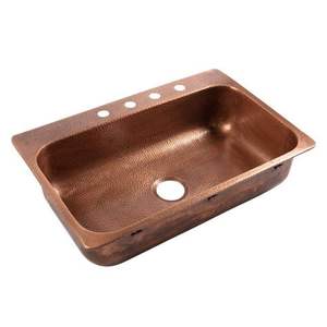 Oversized Hammered Copper <b>Kitchen</b> <b>Sink</b> With Classic Farmhouse Design And Handcrafted Apron Front Features - Product Image 1