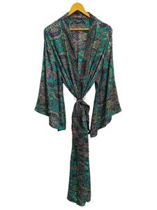 Ropa de salón Kimono de verano Hasta el tobillo Bata de seda Bata multicolor Ropa de noche Bata India Vintage Seda reciclada Sari Kimono, - Product Image 2