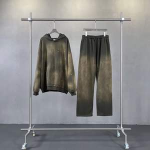 OEM personalizado pesado Jogging Suit 100% algodón francés Terry en blanco Sudadera con capucha y pantalones de chándal lavado ácido chándal - Product Image 4