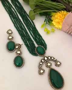 Conjunto de collar de Polki de diseñador chapado en oro antiguo, pendientes para celebraciones de fiesta de boda, latón hecho a mano, nupcial para compromiso - Product Image 1