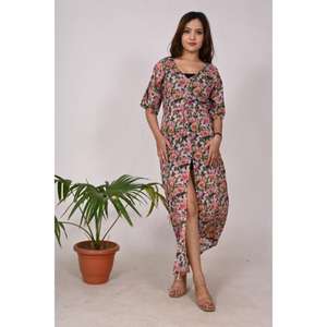 ชุดเดรสยาวของผู้หญิงชุดเดรสผ้าคอตตอนอินเดียซักได้พิมพ์ลายดอกไม้ชุดปาร์ตี้หรูหรา - Product Image 2