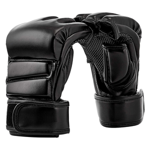 Gants de MMA demi-doigts en cuir et PU avec support de poignet à boucle auto-agrippante, évacuation de l'humidité, légers, pour l'entraînement de boxe et arts martiaux, unisexe - Product Image 1