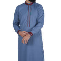 Thobe bleu ardoise pour homme avec col contrasté, Jubba saoudienne, vêtements islamiques, robe arabe à manches longues pour homme, robe Kandura