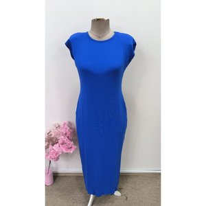 Robe longue rembourrée à manches courtes pour femme avec détail poche et fente, viscose, 31501 - Product Image 4
