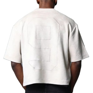 Camisetas de gamuza extragrandes premium para hombre con bordado de número personalizado y logo 3D, estilo boxy con hombros caídos - Product Image 1