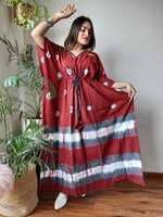 Robe longue maxi de détente en coton imprimé de qualité supérieure, respirante, à motif floral de Jaipur, faite à la main, pour les vacances d'été, coupe droite, éco-responsable, col en V