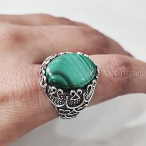 Anillo de Plata de Ley 925 con Malaquita Verde Natural para Hombre, Anillo de Piedra de Nacimiento, Todas las Tallas, Regalo de Navidad Árabe, Venta al por Mayor - Product Image 3