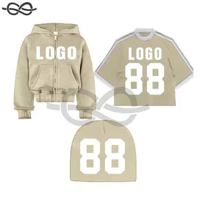 <b>Men's</b> Streetwear Hoodie & Premium Boxy Fit Rhinestone <b>T</b>-<b>Shirt</b> with Bold Letter Print & Functional <b>Pocket</b> Heavyweight Beanie - Product Image 3