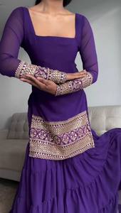 Vestido étnico indio y pakistaní de diseñador moderno pesado Faux Georgette tela Sharara Suit & Palazzo con Dupatta a bajo precio - Product Image 3