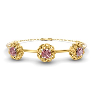 Bracelet ouvrable en or massif 14K avec diamant de laboratoire rose vif en spirale, 1 carat TW, un cadeau audacieux et ludique pour aujourd'hui - Product Image 1