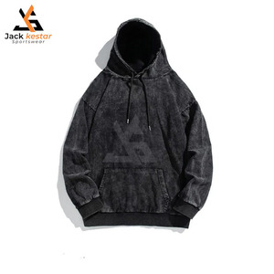 เสื้อฮู้ดดี้ทรงครอป สไตล์วินเทจ ผ้าหนา ฟอกสีแบบแอซิดวอช ผ้าคอตตอนผสม พิมพ์ลายโลโก้ด้วยคริสตัลเต็มตัว ผลิตโดยผู้ผลิต - Product Image 1