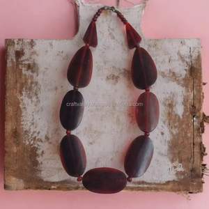 Ensemble de collier et de boucles d'oreilles longs en perles de fil de graines d'ange en résine vintage faits à la main, bijoux de mode pour femmes, mariage, tous les jours, fête, artisanat - Product Image 3