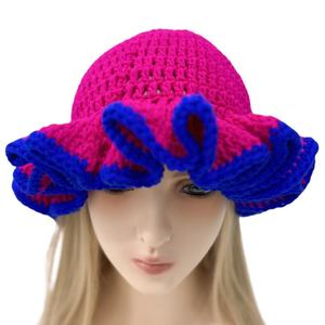 Custom Hand-Knitted Adult Fashion Bucket <b>Hat</b> Casual Scene Color Handmade Crochet Ruffles Made Milk Cotton Yarn Comfortable for - Product Image 4