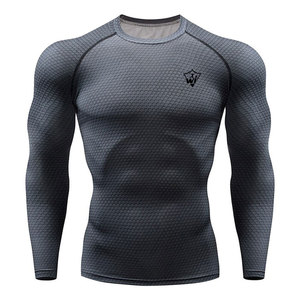 T-shirt de fitness extérieur respirant en Spandex/Polyester haute élasticité pour homme, manches longues, protection anti-UV, pour une mobilité et un confort optimaux - Product Image 1