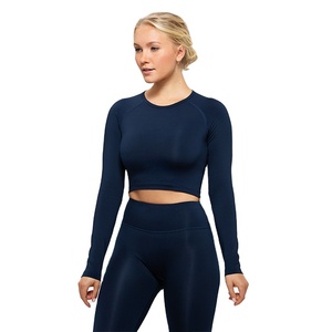 เสื้อครอปแขนยาวทรงเข้ารูปสำหรับผู้หญิง ยอดขายดี เหมาะสำหรับออกกำลังกาย ใส่สบาย เสื้อยืดแขนยาวสำหรับออกกำลังกายผู้หญิง - Product Image 1